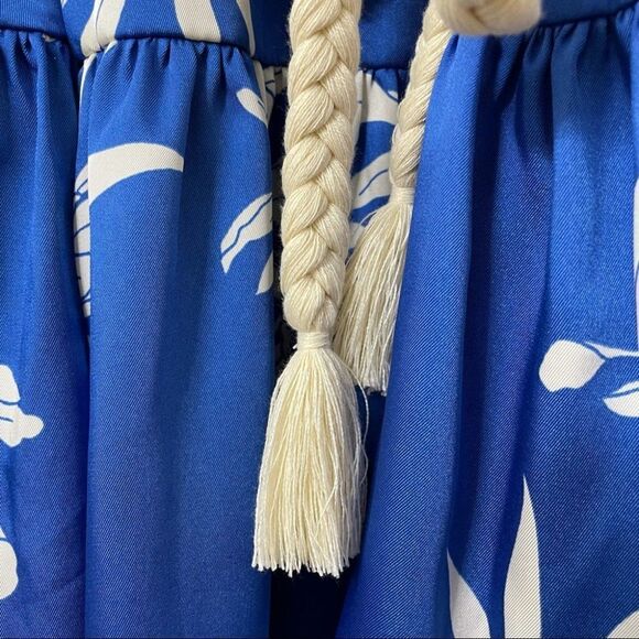 Alexis X Target Blue and White Floral Long Sleeve Mini Dress With Rope Belt - Picture 9 of 15